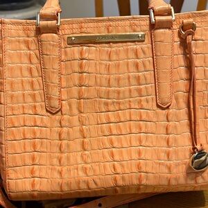 Brahmin Coral/Salmon Croc-Embossed Double Handle with Shoulder Strap